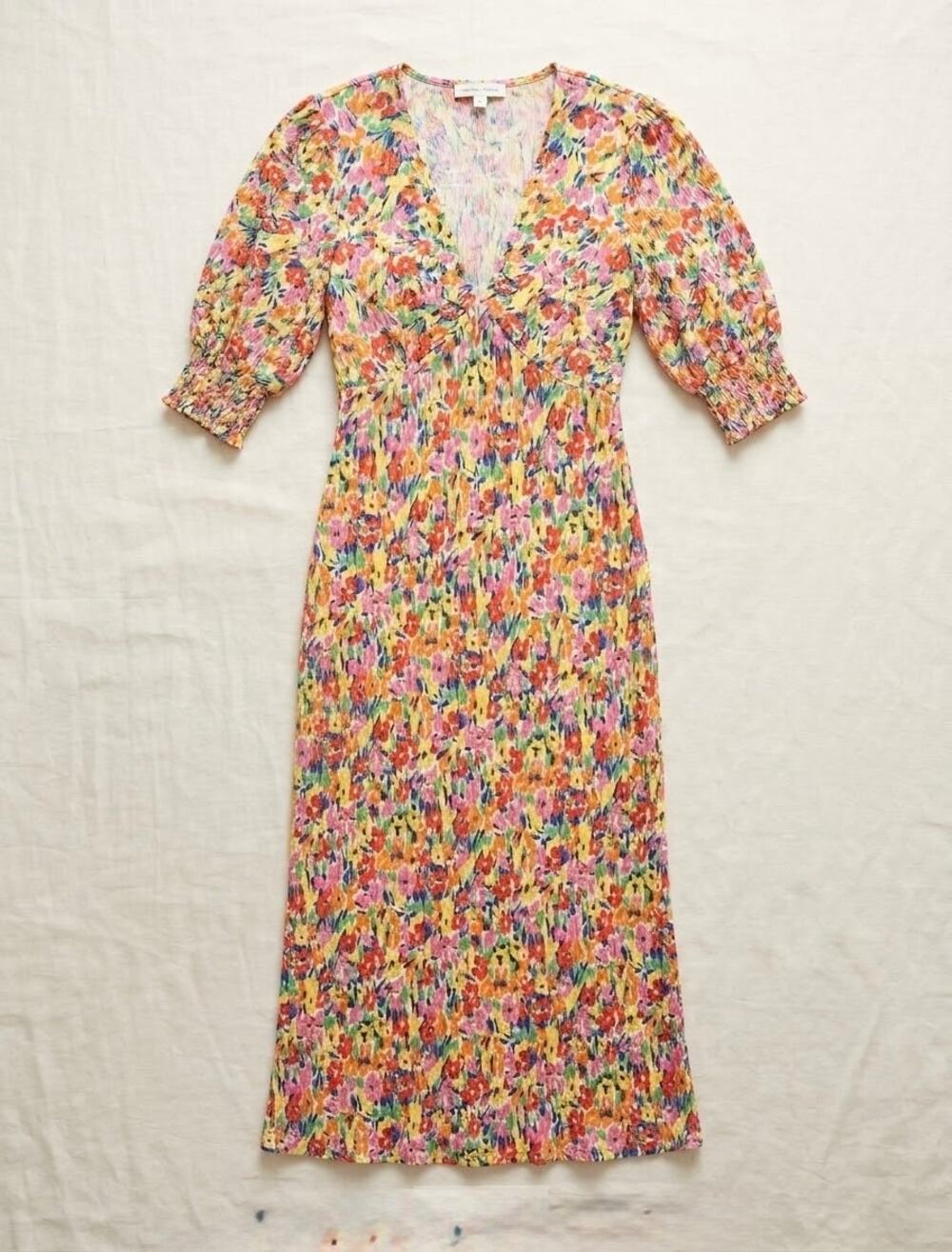 Rixo for Target Multi Floral Puff Sleeve V-Neck Midi Dress Boho Vibrant 4
